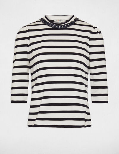 T-shirt manches 3/4 rayures ecru femme