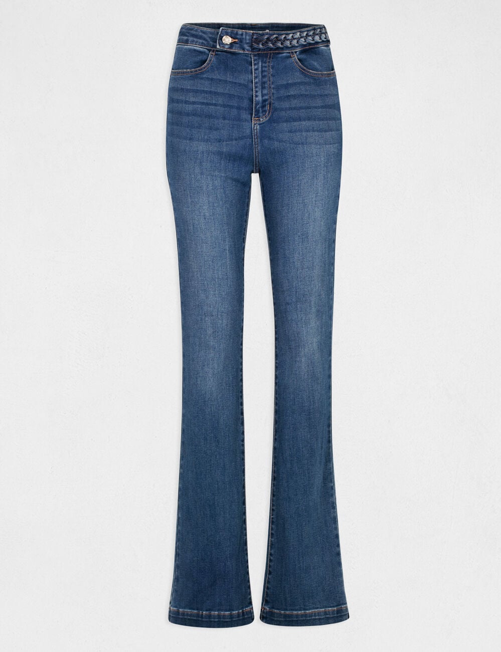 Rechte jeans met gevlochten details stone washed denim vrouw