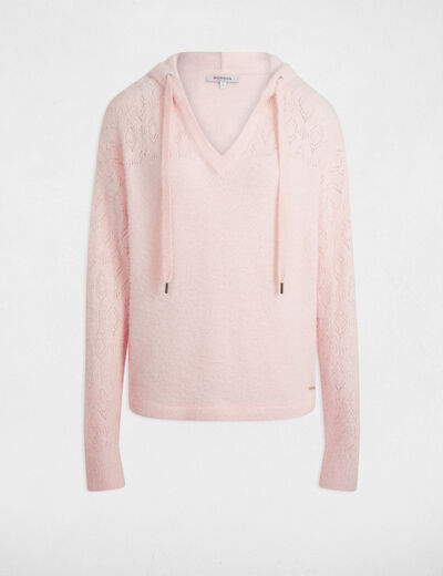 Pull à capuche rose clair femme