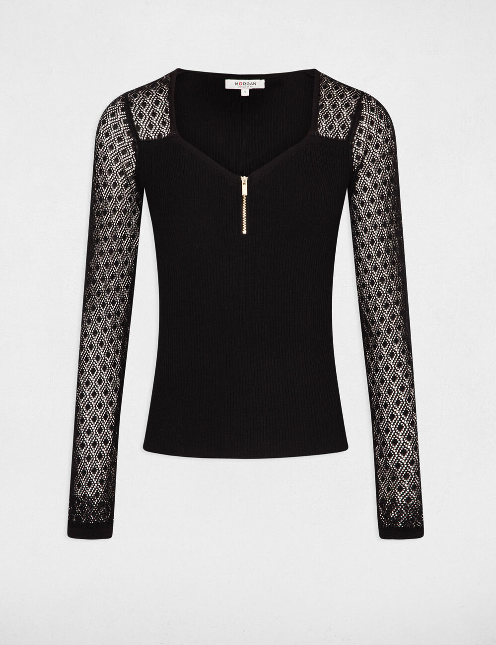 Pull manches ajour&eacute;es noir femme