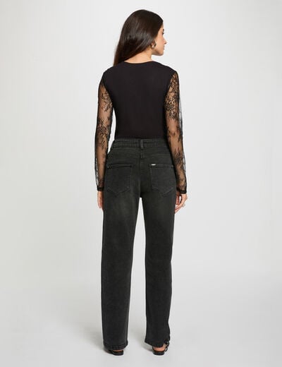 T-shirt dentelle col v noir femme