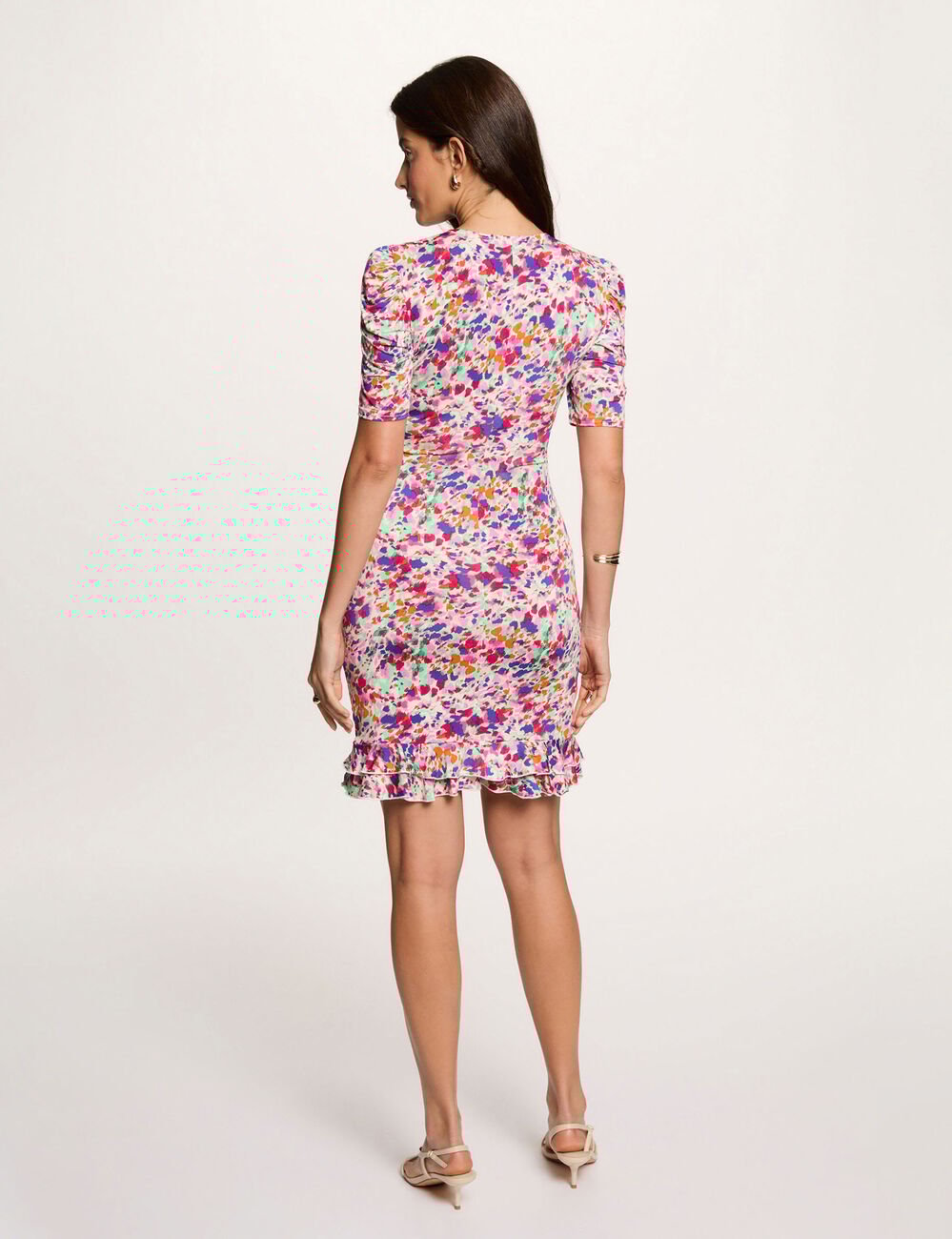 Robe courte manches bouffantes multicolore femme