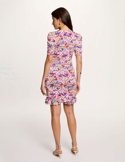 Robe courte manches bouffantes multicolore femme