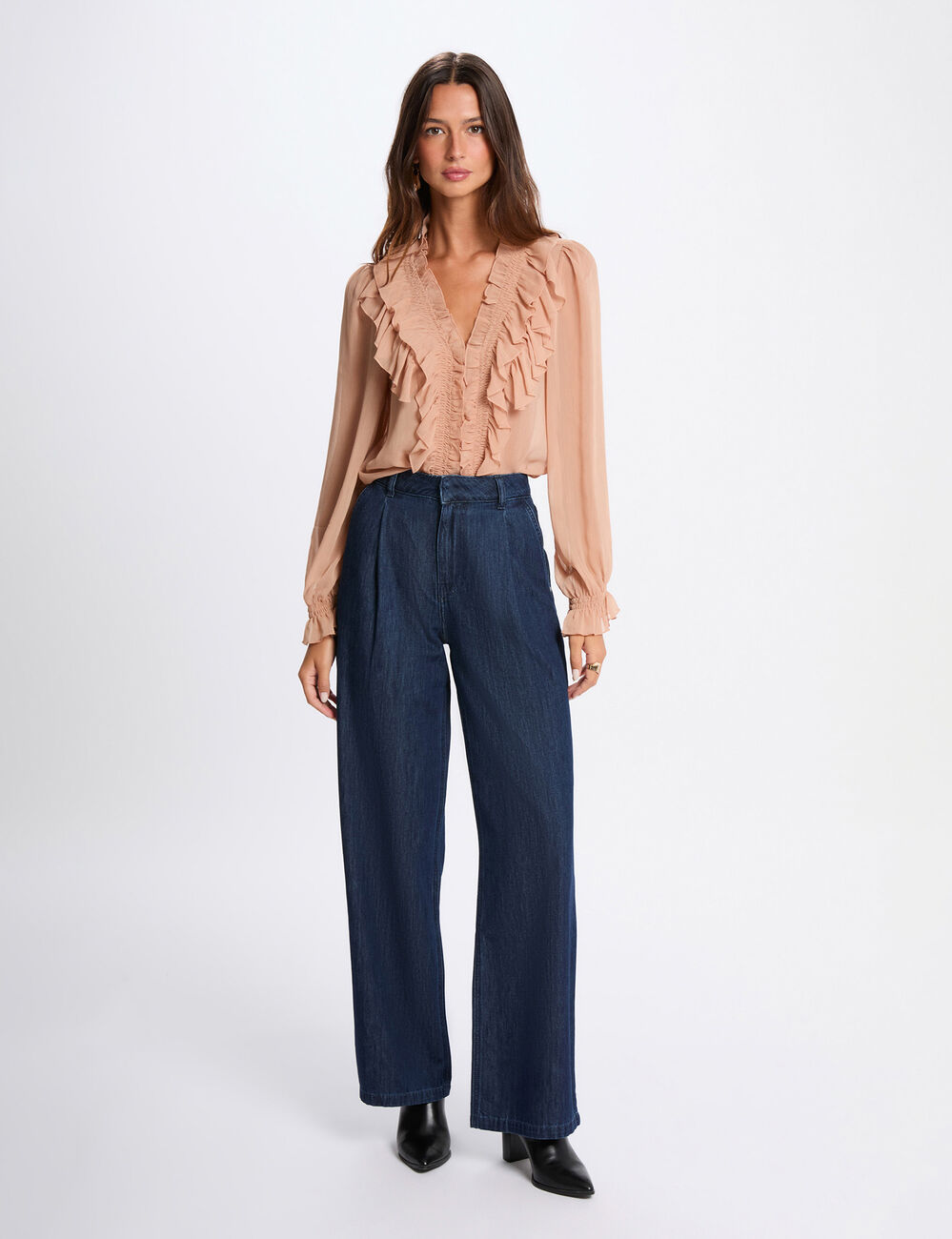 Chemise fluide col v rose saumon femme