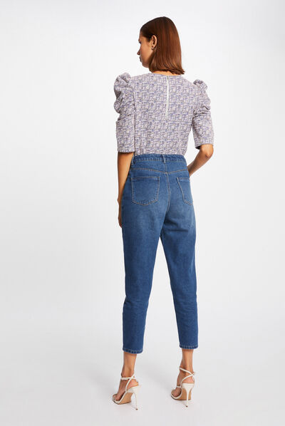 Rechte jeans hoge taille 7/8 jean stone vrouw