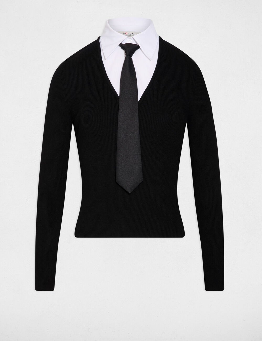 2-in-1 trui met omgeslagen kraag zwart vrouw