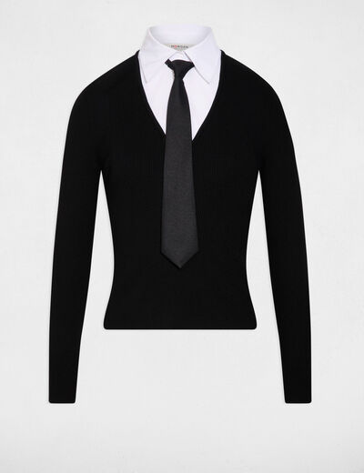 2-in-1 trui met omgeslagen kraag zwart vrouw