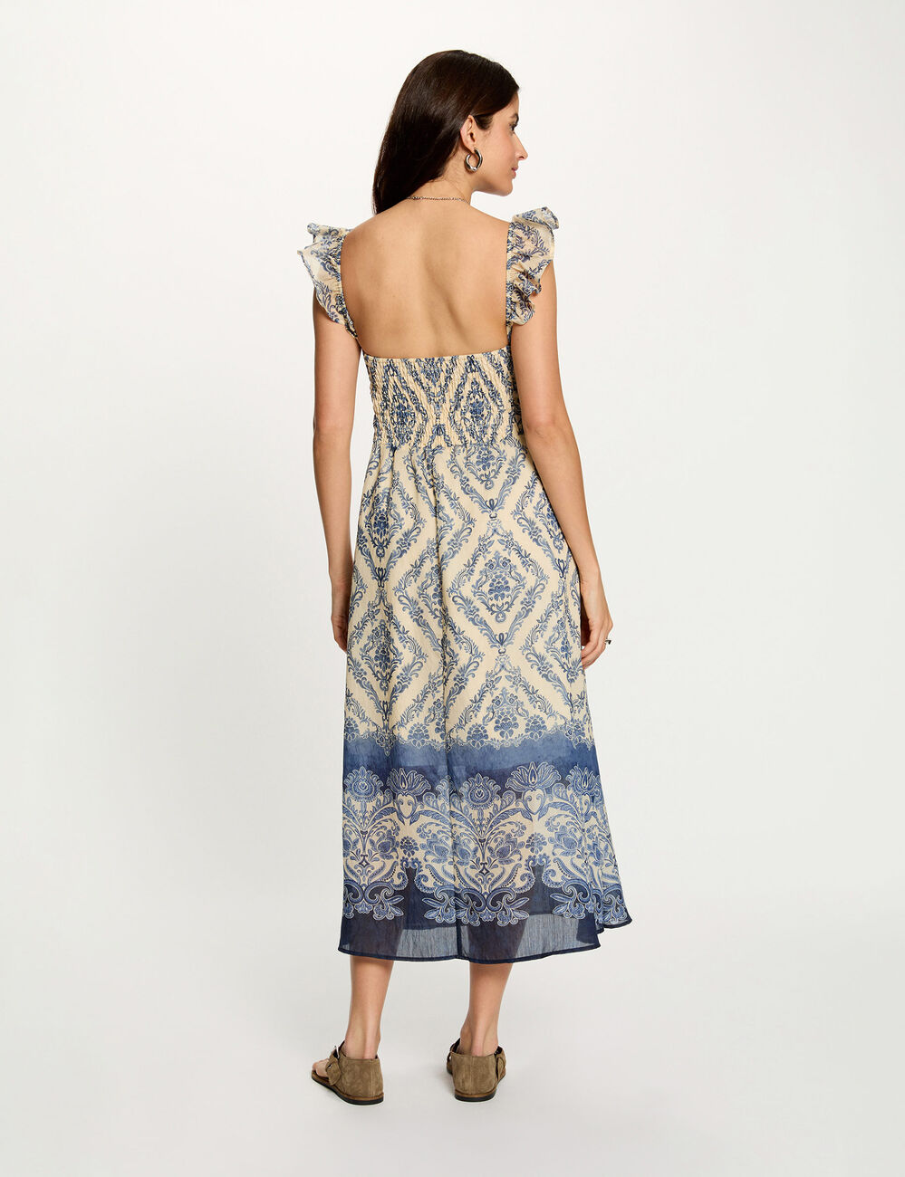 Robe longue col coeur multicolore femme