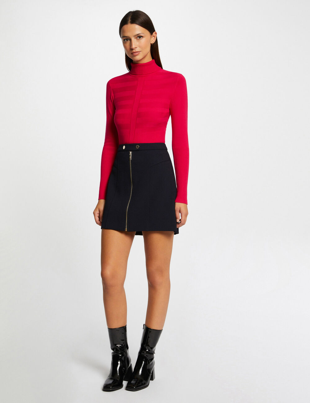 Pull col roul&eacute; cintr&eacute; rose moyen femme