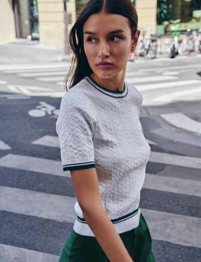 Pull fin manches courtes vert femme