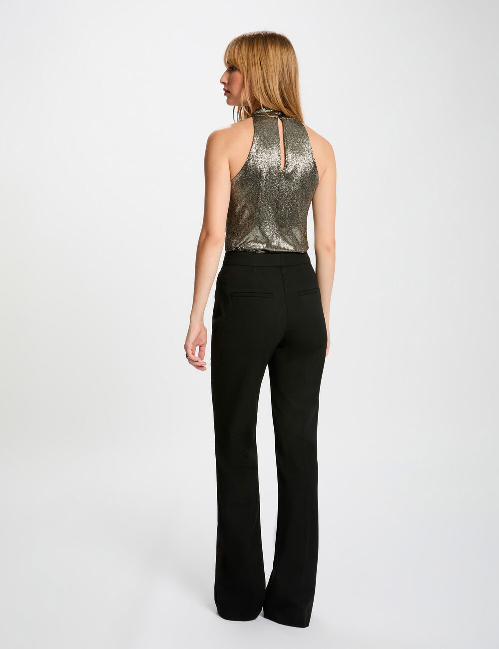 T-shirt met watervalhals goudgeel vrouw