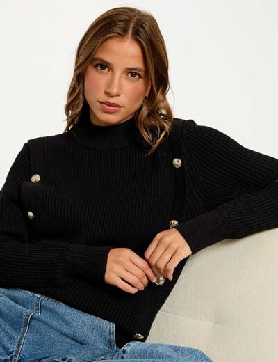 Pull court col roulé noir femme