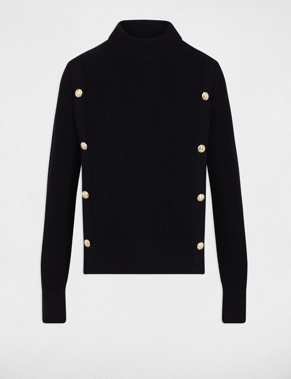 Pull court col roulé noir femme