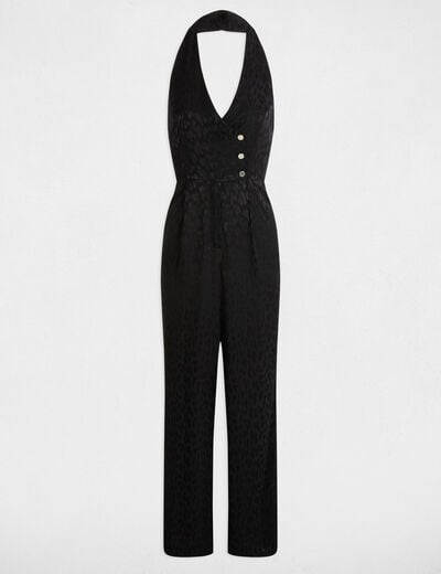 Combinaison longue col en V noir femme