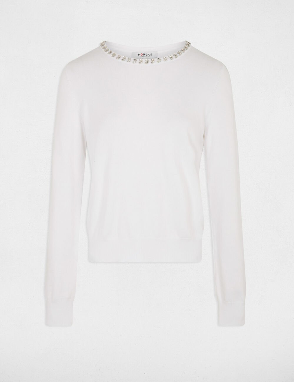 Pull ajusté strass blanc femme