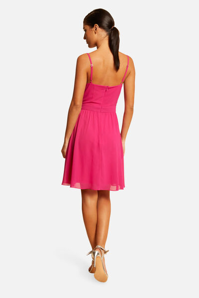 Robe patineuse avec col cache-coeur rose fonce femme