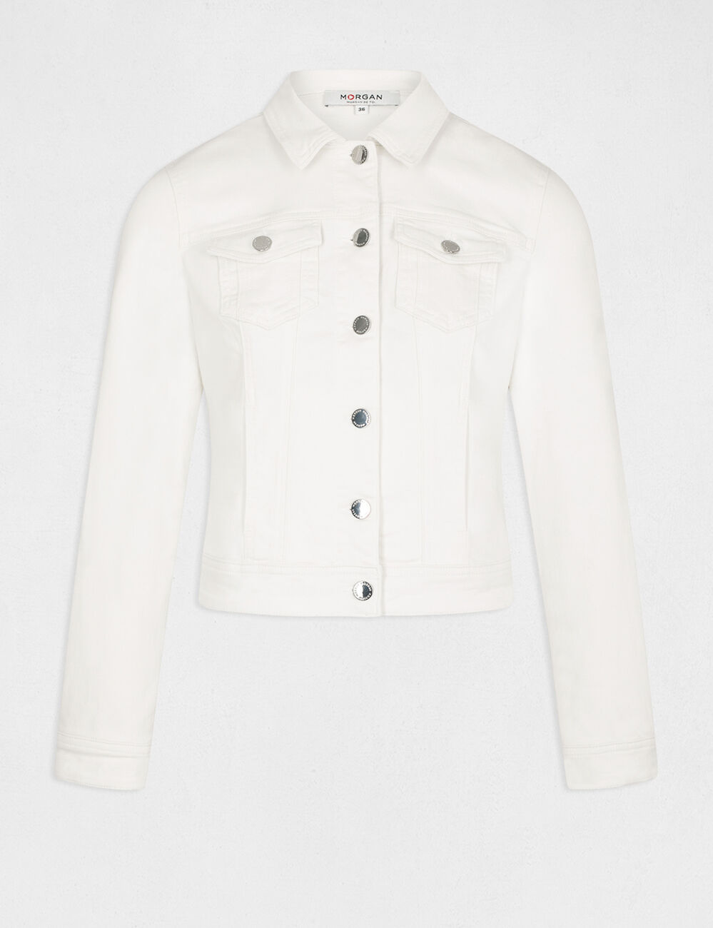 Recht jeansjack met knopen ivoor vrouw