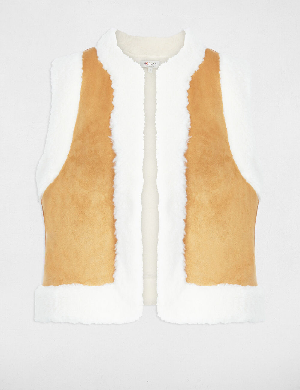 Veste droite sans manches camel femme