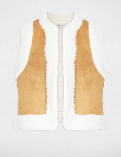 Veste droite sans manches camel femme