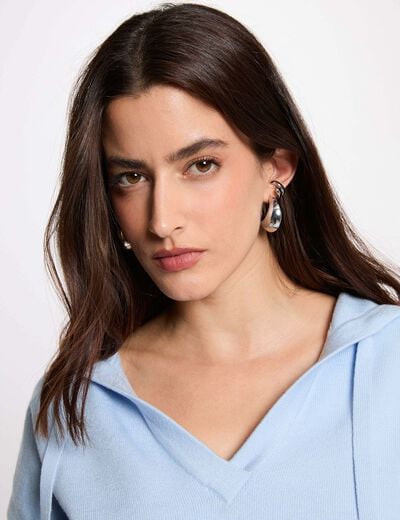 Pull &agrave; capuche bleu ciel femme