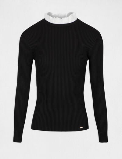 Pull manches longues col fronc&eacute; noir femme