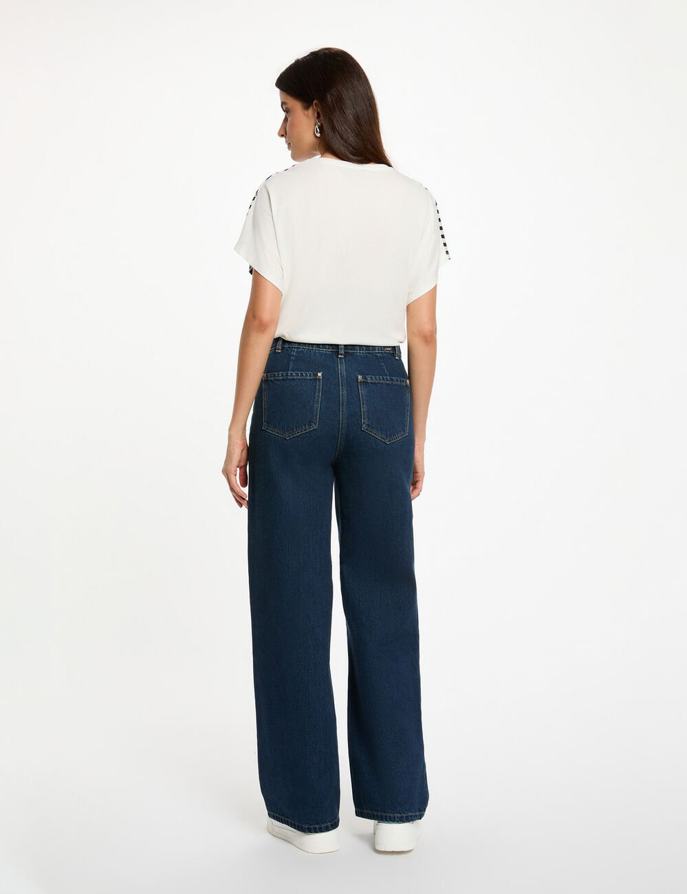 T-shirt court col rond blanc femme
