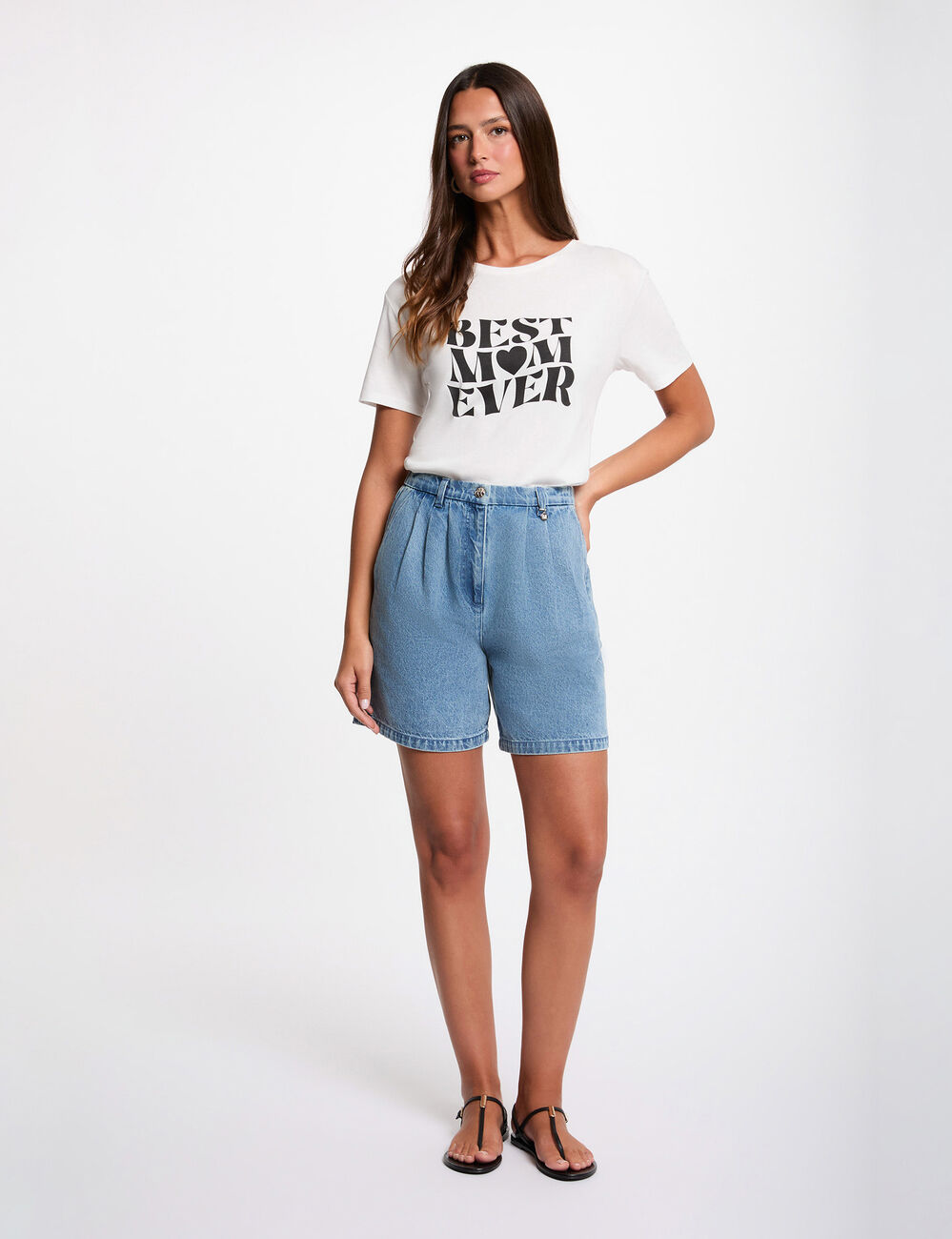 T-shirt col rond manches courtes blanc femme