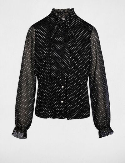 T-shirt met lavallièrekraag zwart vrouw