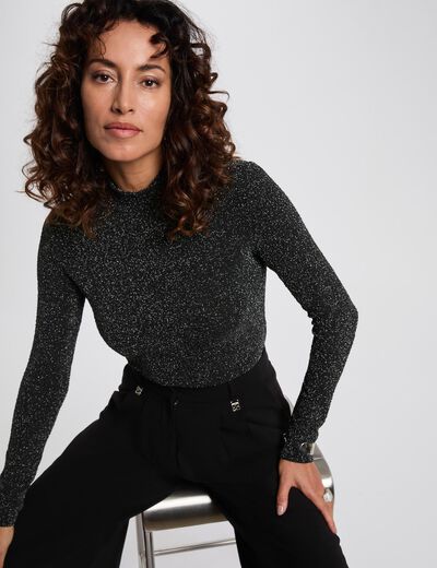Kort T-shirt met opstaande kraag couleur argent vrouw
