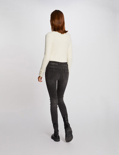 Trui lange mouwen woltricot ivoor vrouw