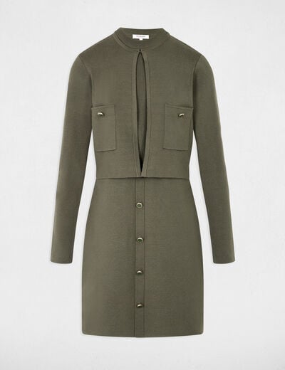 Robe courte effet 2-en-1 vert kaki femme