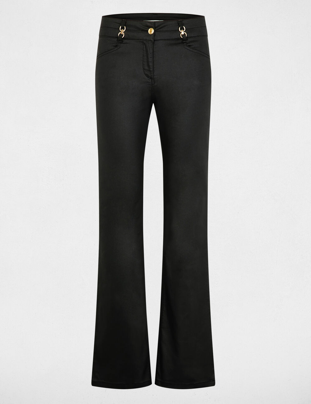 bootcut broek met coating zwart vrouw Bootcut broek met coating zwart vrouw