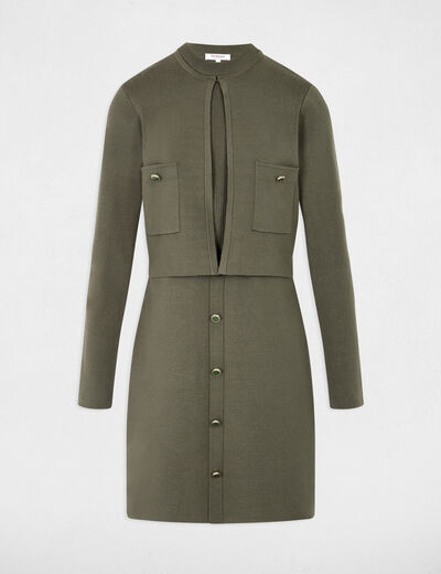 Robe courte effet 2-en-1 vert kaki femme