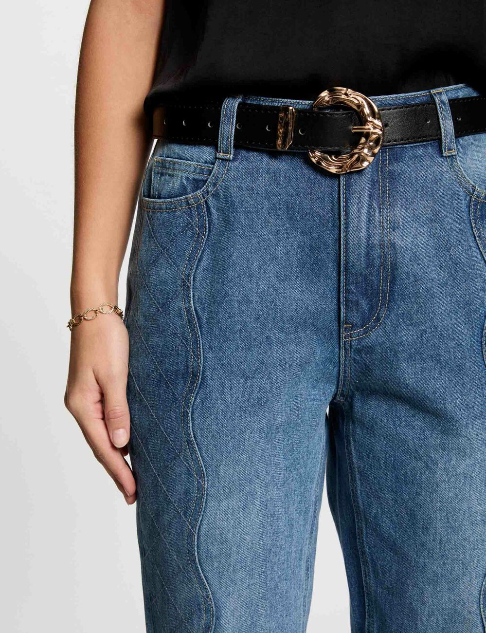 Jeans slim détails matelassés denim stone femme