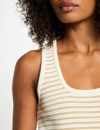 Top en maille rayé blanc femme