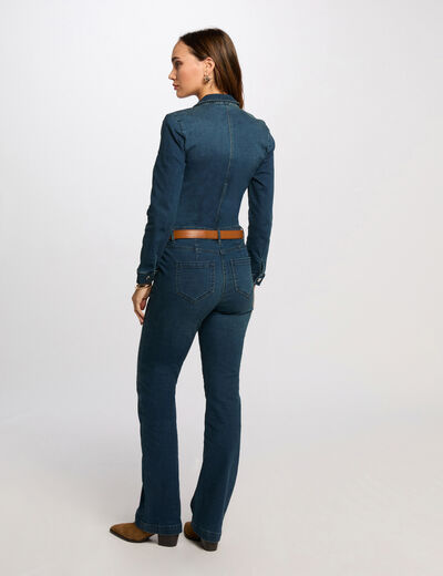 Lange wijde denim jumpsuit ruw denim vrouw