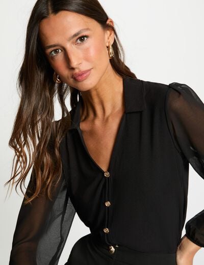 Geknopte voile T-shirt zwart vrouw