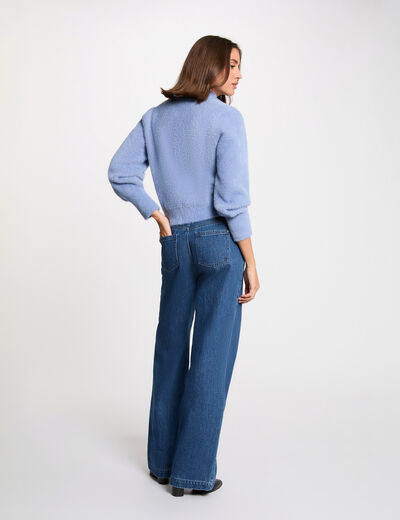 Vest met lange mouwen en reverskraag bleu vrouw