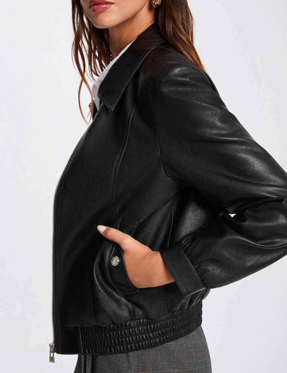 Blouson oversize similicuir noir femme