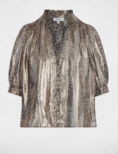 Getailleerd shirt met pofmouwen meerkleurig vrouw