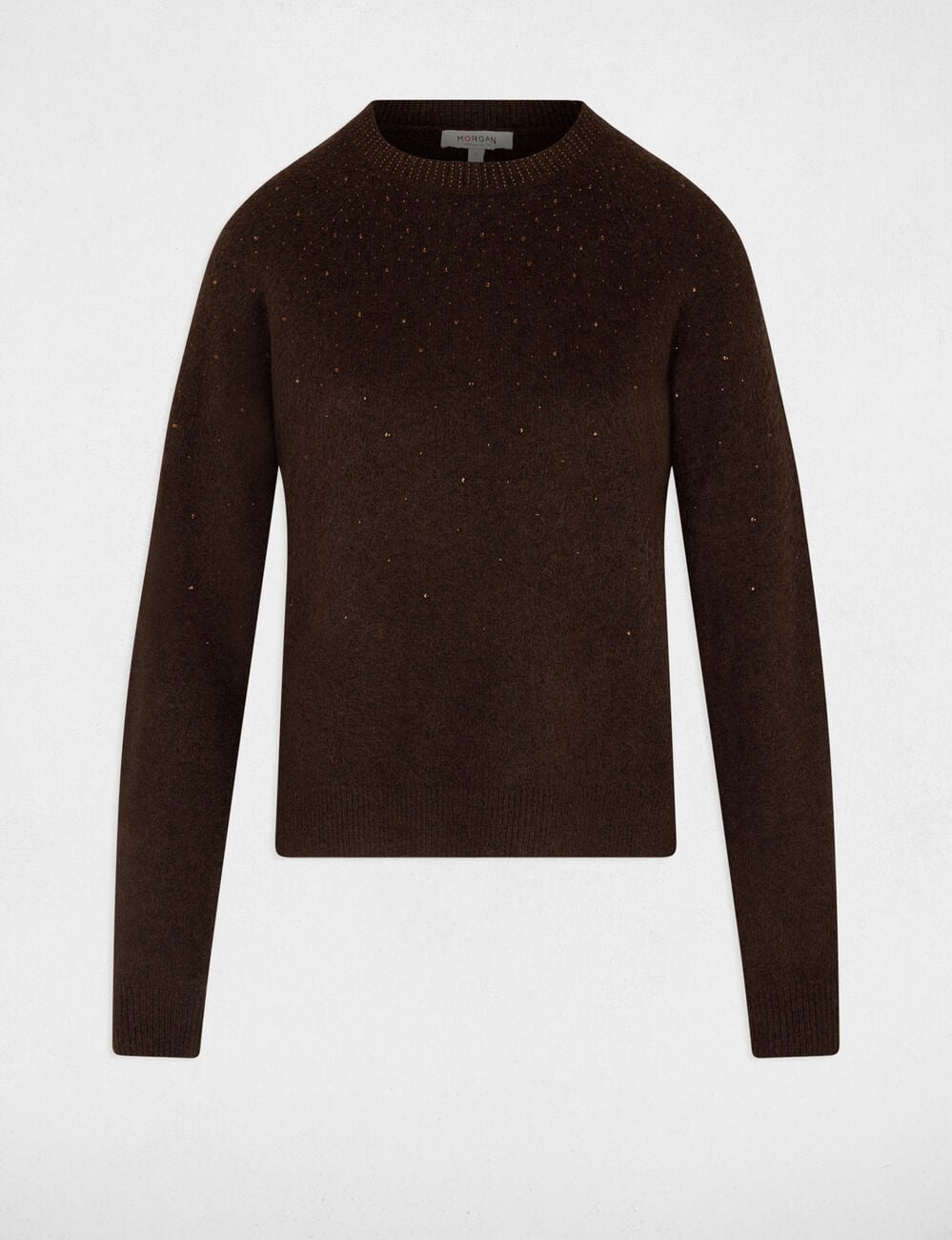Pull ajust&eacute; strass marron fonc&eacute; femme
