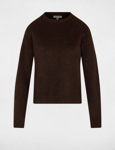 Pull ajust&eacute; strass marron fonc&eacute; femme