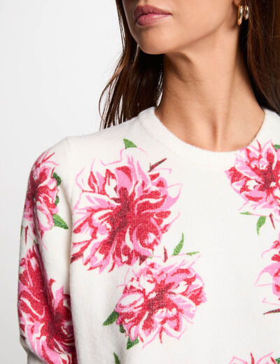 Trui met bloemenprint ivoor vrouw