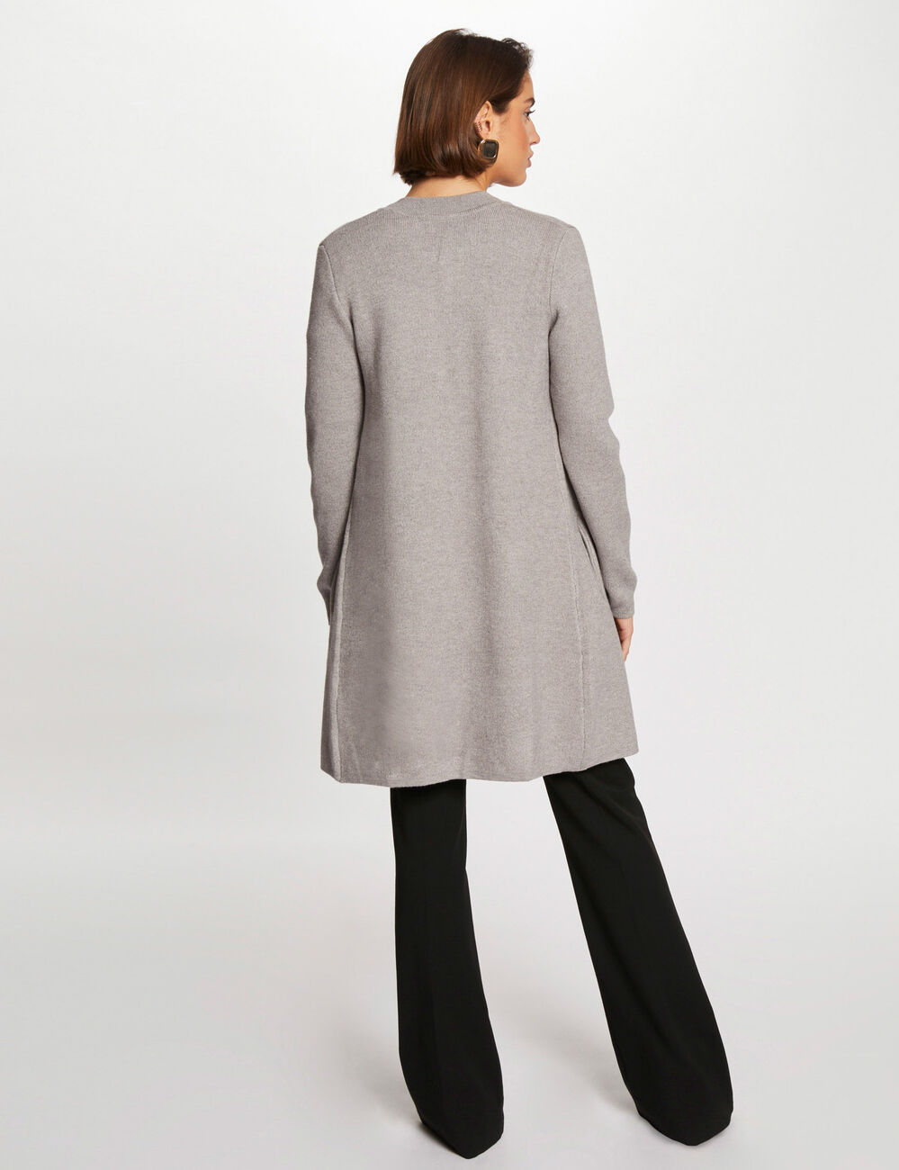 Gilet droit &agrave; col crant&eacute; gris clair femme