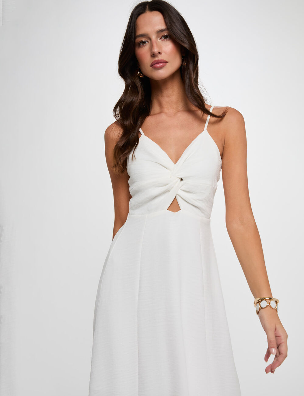 Robe longue col v blanc femme