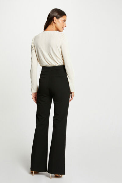 Blouse manches longues col cache-coeur ecru femme
