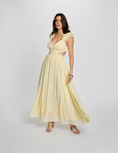 Robe longue droite fluide jaune pastel femme