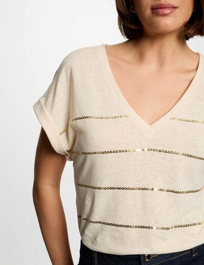 T-shirt manches courtes creme femme