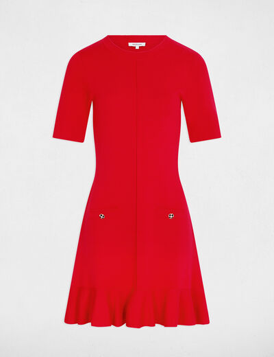 Robe tricot courte cintr&eacute;e rouge femme