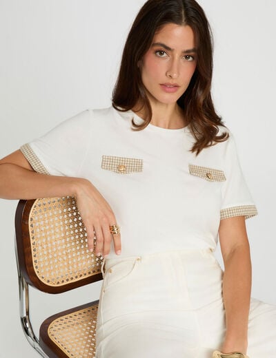 T-shirt court col rond blanc femme